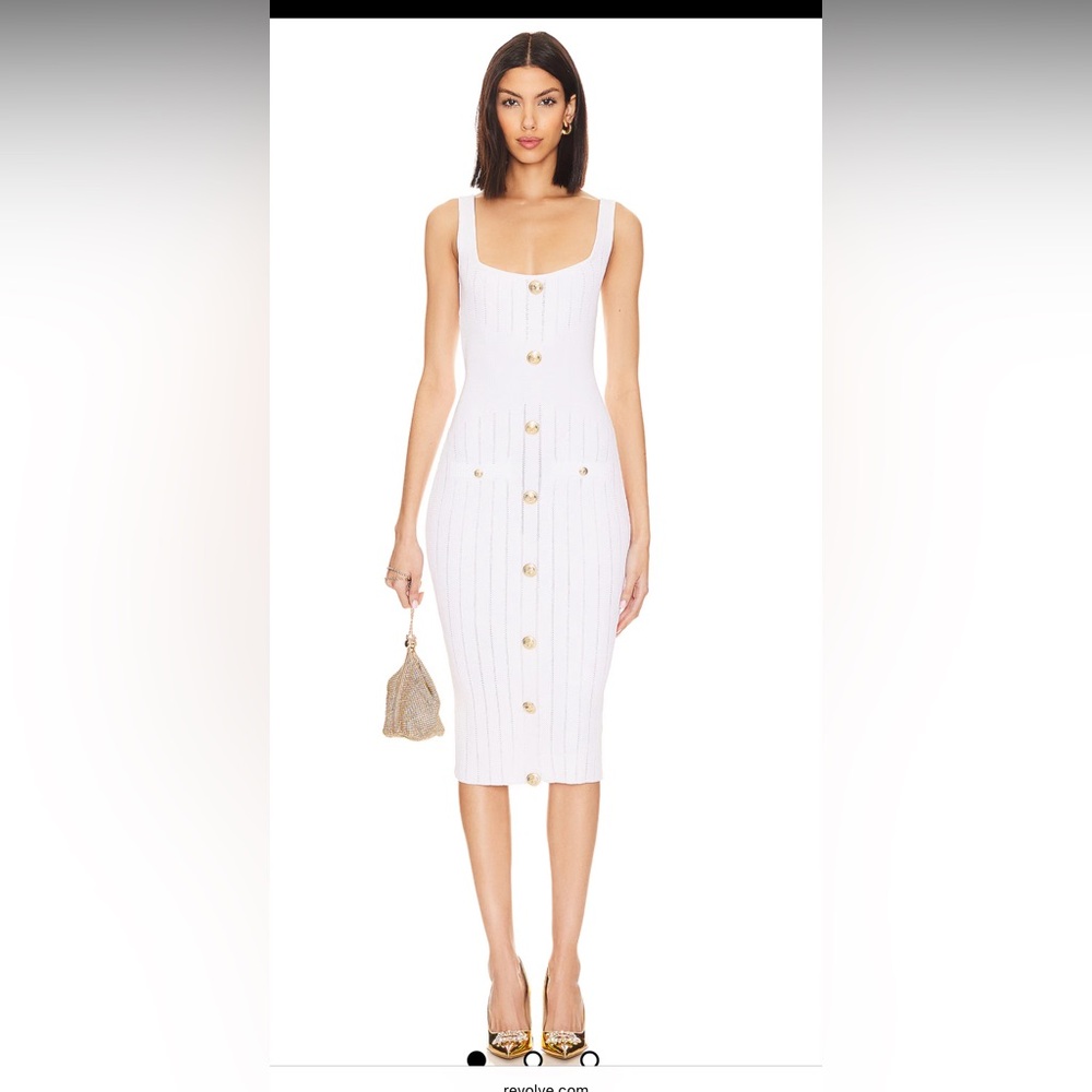 Retrofete White Midi Dress with Gold Buttons